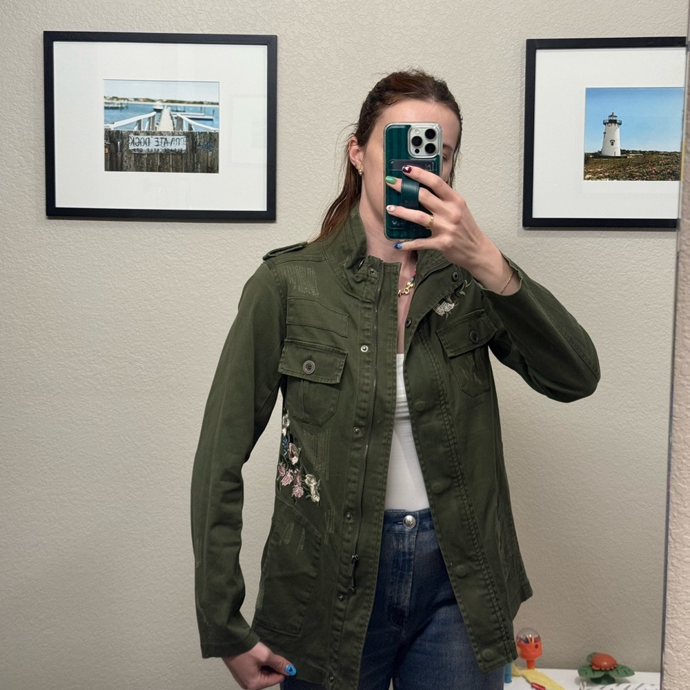 Kersh Olive Green Embroidered Utility Jacket